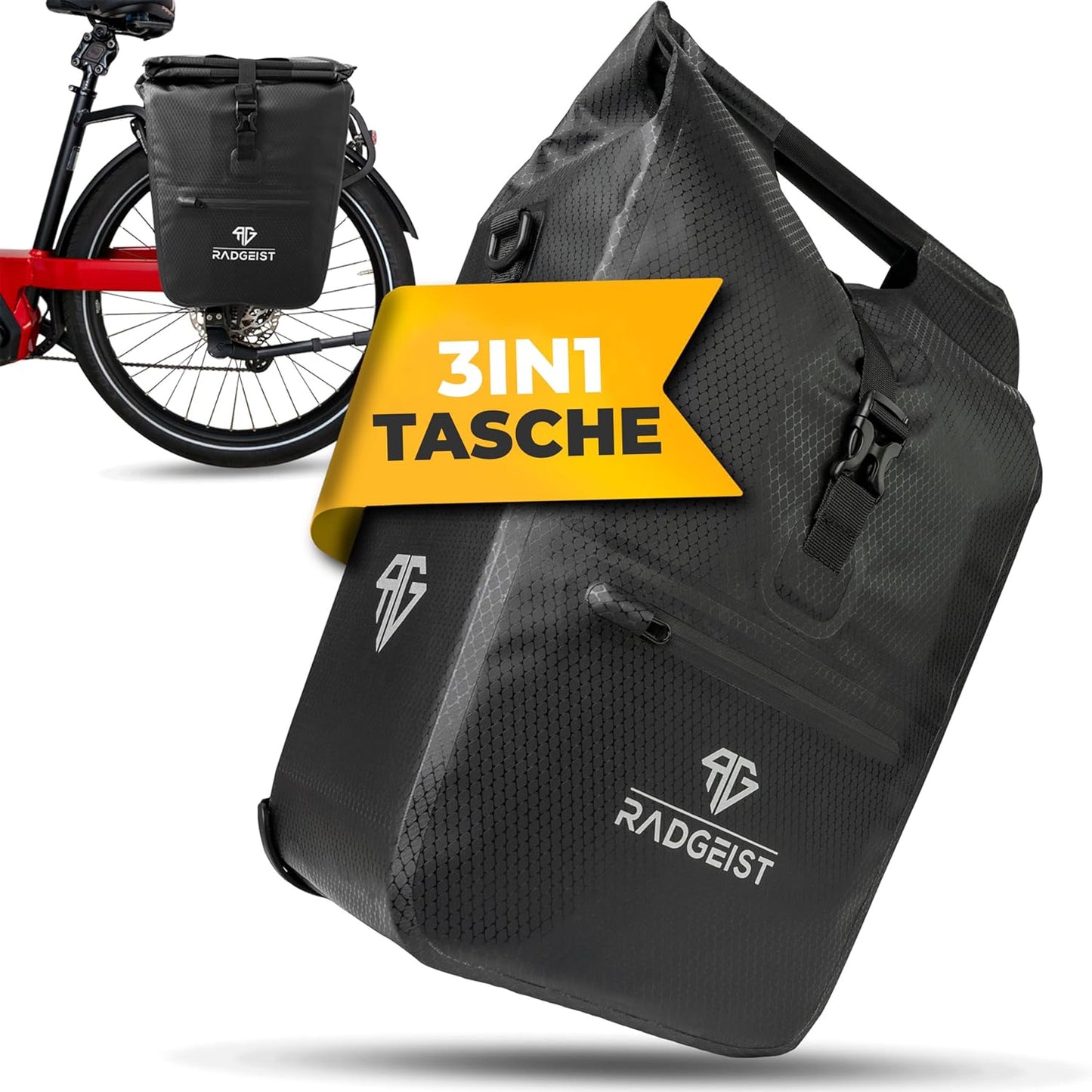 RADGEIST sacoche vélo pour porteur I sacoche vélo shopper I sacoche vélo messager & fourre-tout 22-28 litres