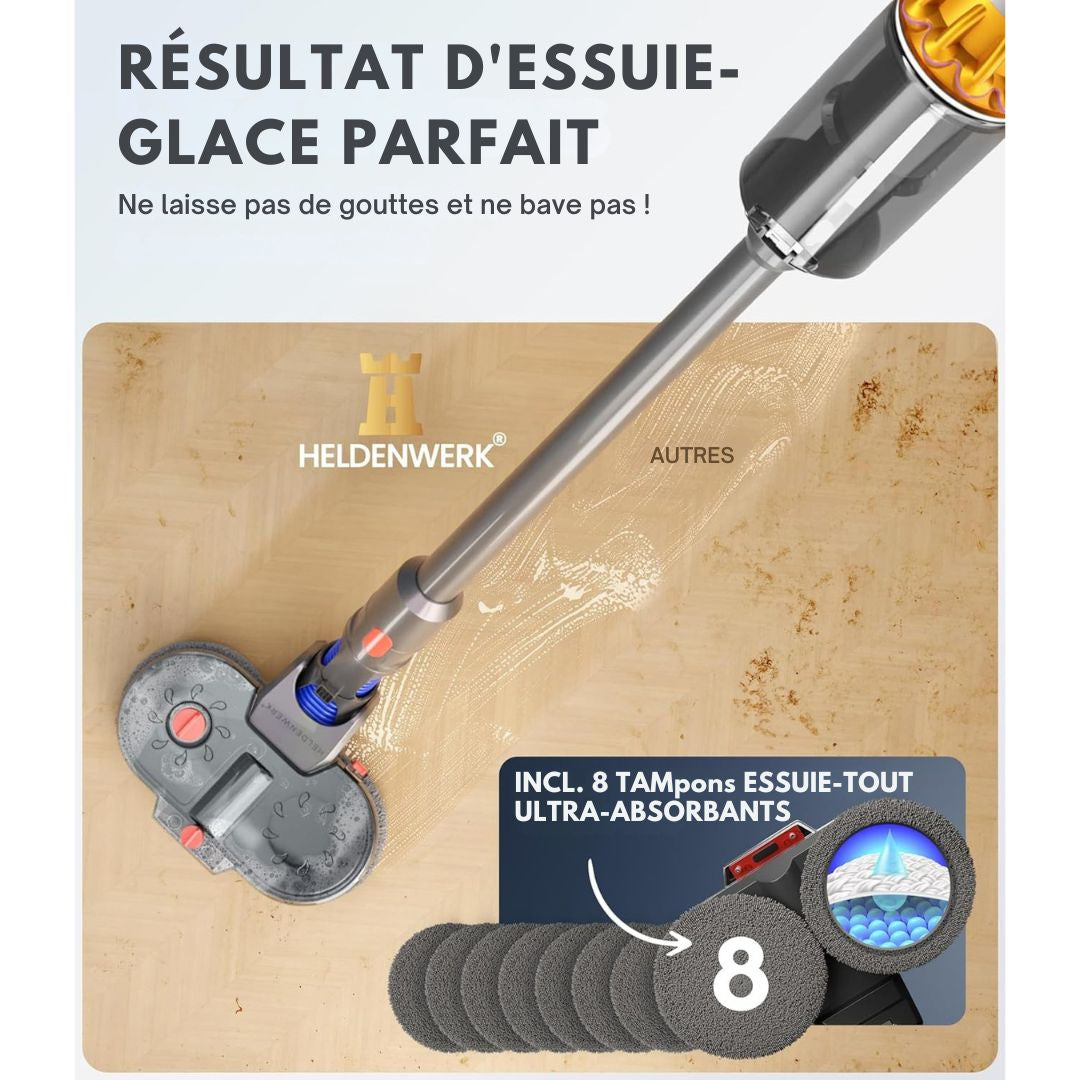 Accessoire serpillière pour aspirateur Dyson - HELDENWORK -V7/V8/V10/V11/V15/Gen5 - essuie-sol électrique avec réservoir d'eau, de recharge et 8 serpillières lavables - noir/gris