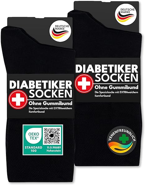 Heroism Premium Diabetic Socks Men 43-46 - 6 Paires - Sans couture, Sans élastique serré, Bande de confort - Noir
