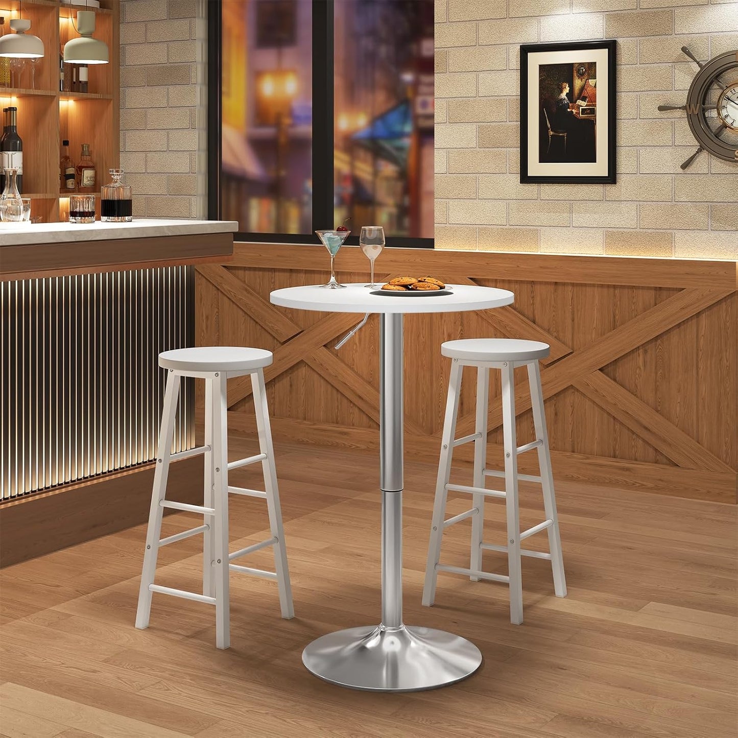 Woltu BT02ws Table de bar réglable - Rond 60x60 cm - Hauteur 68-88 cm - Blanc