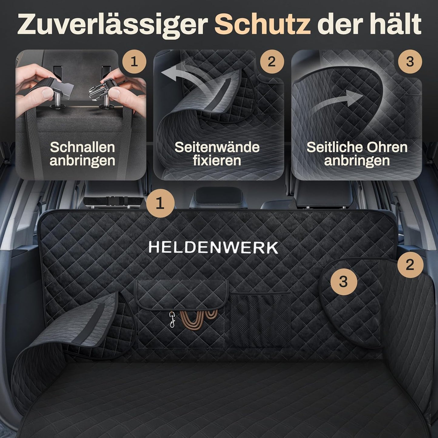 HELDENWERK Protège-bottes pour chiens - Imperméable et résistant aux rayures - Avec protection latérale et pare-chocs - Adaptation universelle - Premium rembourré - Noir