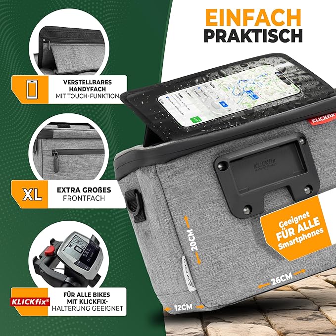 MIVELO Sacoche pour guidon - Déperlant & compatible Klickfix - 7 litres - Gris