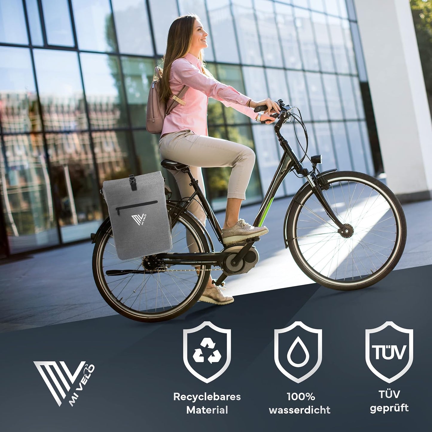 MIVELO 3-in-1 Waterproof Pannier Bagage Carrier - Sans PVC - Gris - 25 L