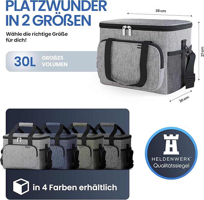 HELDENWERK Grand sac isotherme, pliable, glacière isotherme, sac thermo, étanche et imperméable, sac pique-nique, sac petit déjeuner, sac thermo, sac isotherme - 30 L