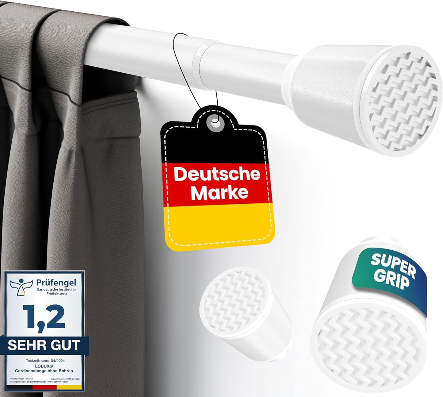 LOBUX® - Tringle à rideau sans perçage [blanc, 210-300cm] - tringle télescopique extension de rideau - tringle de douche sans perçage - tringle à rideau, tringle à rideau de douche, tringle à linge, tringle de serrage filet de chat