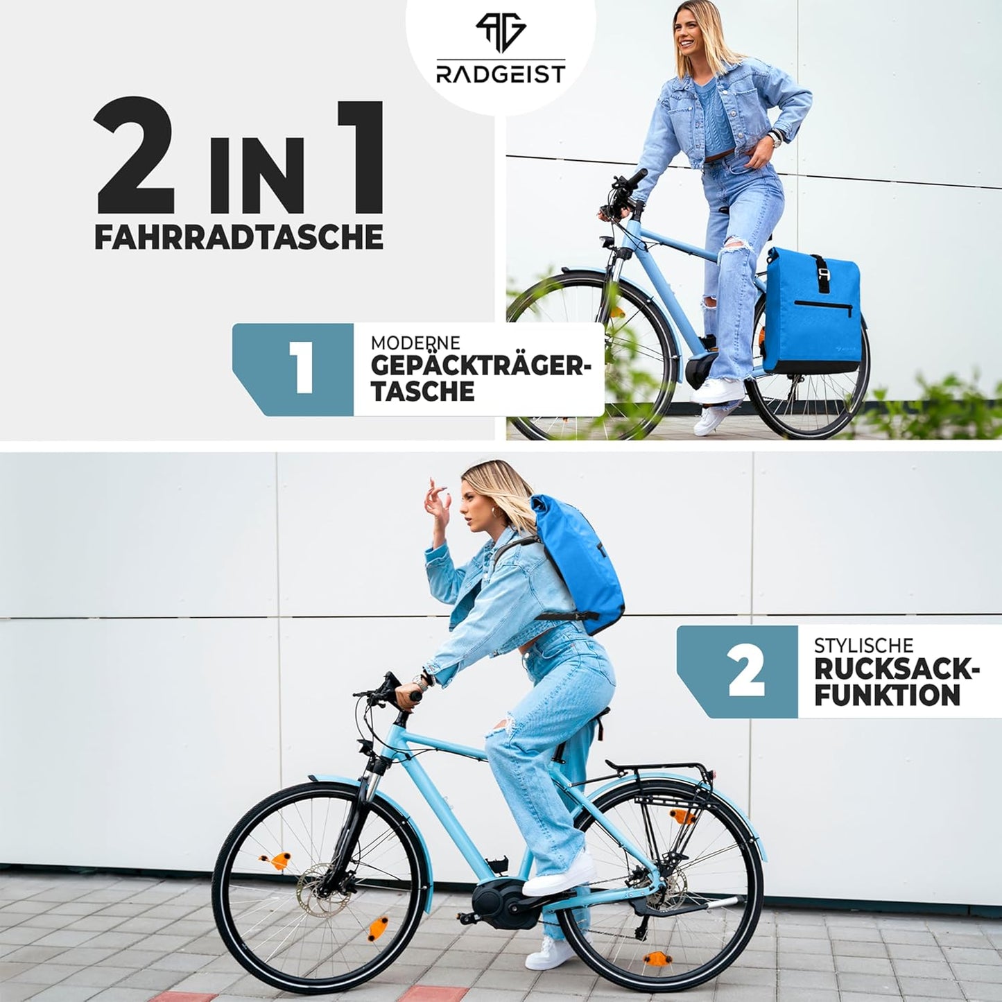 RADGEIST sac à vélo pour porteur I sac à vélo & sac à dos I sac à vélo pour femmes & hommes I sac à bandoulière & sac à vélo pour vélo 20L bleu