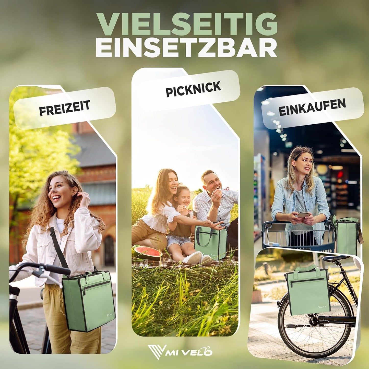 MIVELO Sac à vélo 3-en-1 - Imperméable - Sac glacière amovible - 25L - Mint