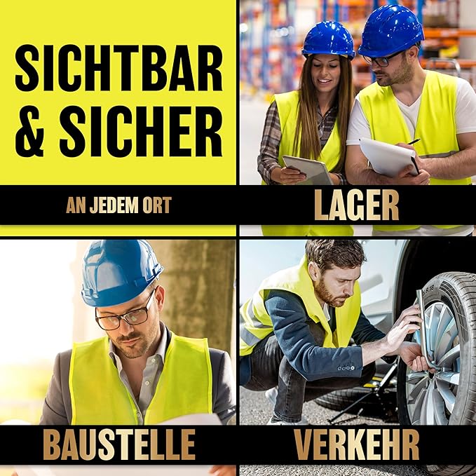 HELDENWERK Gilet de sécurité pour la voiture, lot de 2 adultes - Gilet de sécurité réfléchissant fluorescent 2026 - Gilet de sécurité pour la voiture, gilet de dépannage, certifié UE