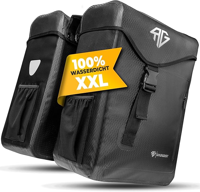 RADGEIST sacoche de transport 100% étanche I Double sacoche vélo 50 litres - Double sacoche de transport avec fixation facile