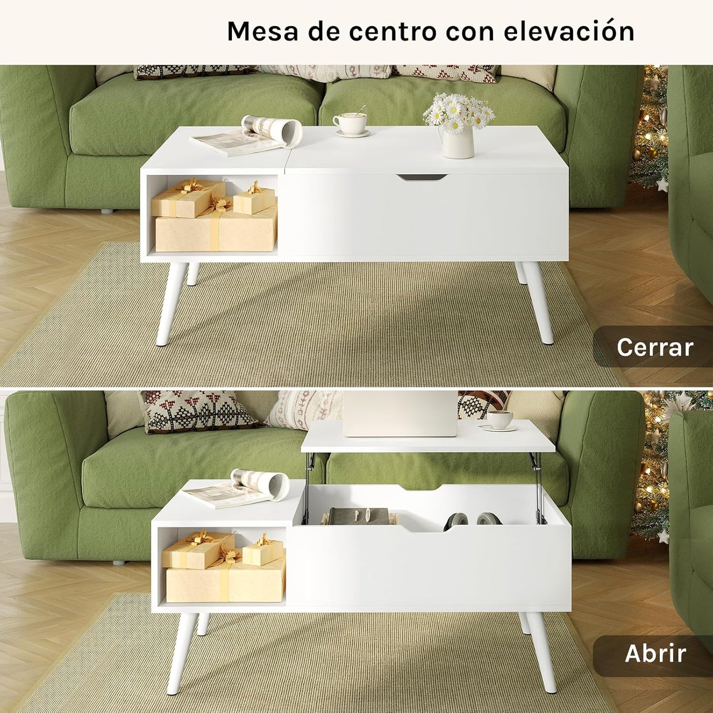 Table basse relevable Woltu - extensible et réglable (100 x 50 x 43-57 cm) - blanche