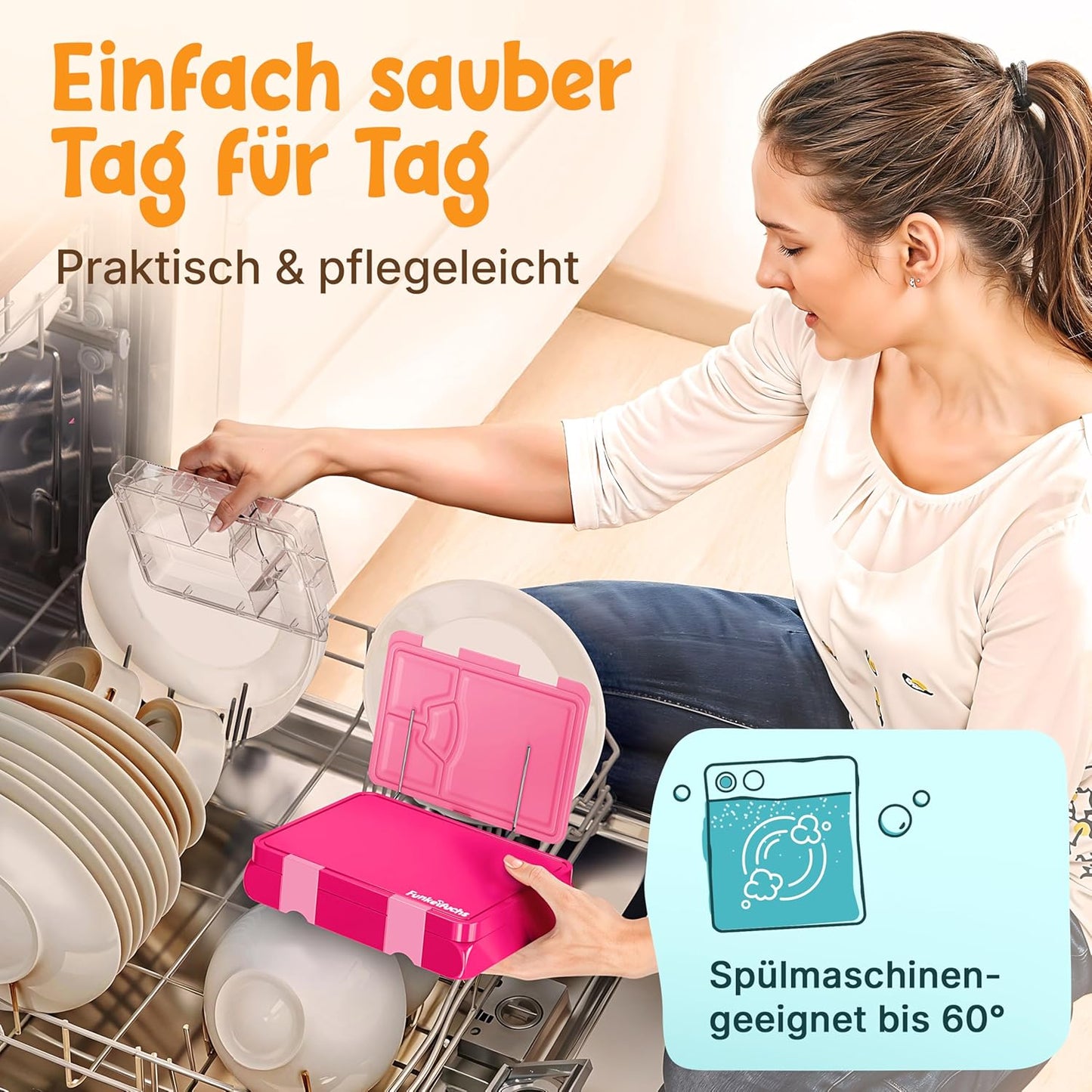 Funkelfuchs® - Lunchbox pour enfants avec compartiments - 800ml, rose - Lunchbox moonlight, large - Boîte à snacks, boîte à snacks, boîte à lunch, boîte à repas, boîte à bento pour enfants - pour l'école, la garderie et le jardin d'enfants