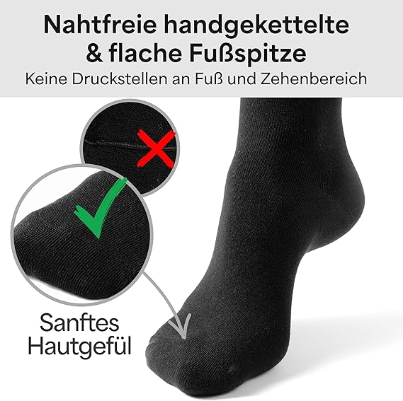 HELDENWERK Chaussettes diabétiques pour hommes et femmes, 10 paires, chaussettes diabétiques sans élastique et sans couture en 97% coton, chaussettes de santé extra larges avec bande confortable - Taille 47-50 - Noir