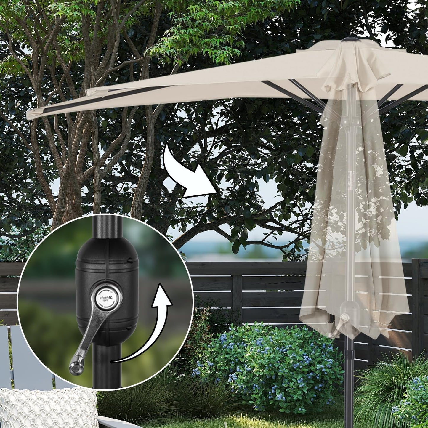 Angel Living Parasol de balcon - Semi-circulaire - 245 x 122 cm - Crème