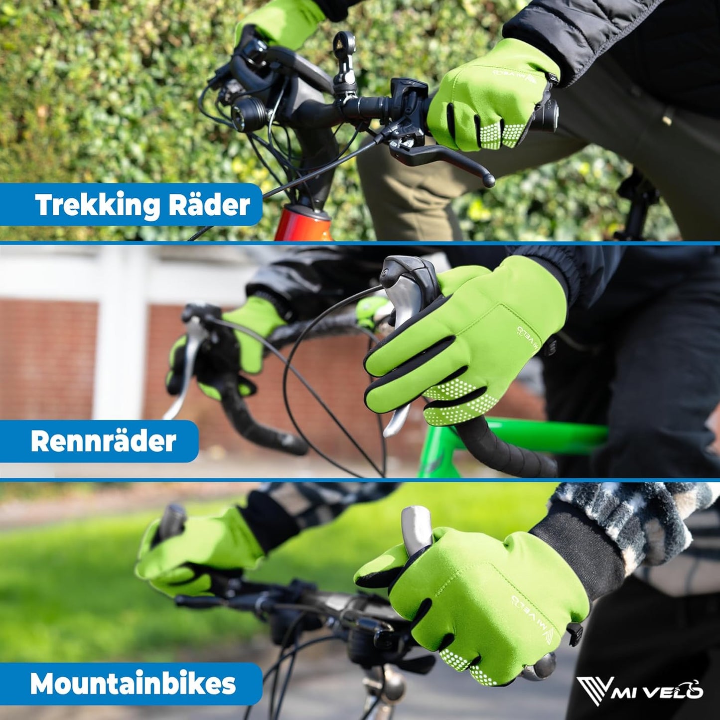 MIVELO Gants de cyclisme VELORIDER - Coupe-vent et imperméable - Grip ferme - Jaune - Taille S