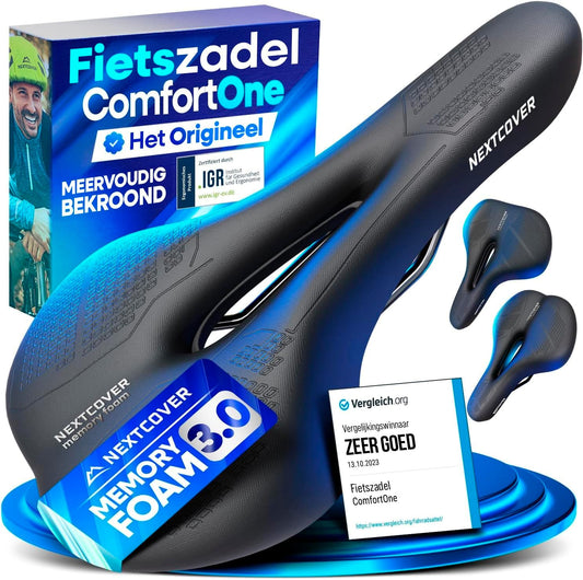 Nextcover Selle de vélo avec mousse à mémoire de forme 3.0 - Noir - 26 x 18 x 10 cm - Selle ergonomique et confortable pour vélo de ville et VTT