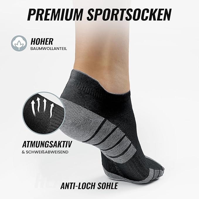 Heroism Sneaker socks for women and men 10 pairs - Short sports socks with breathable cotton - Unisex running sock set - Size 43-46