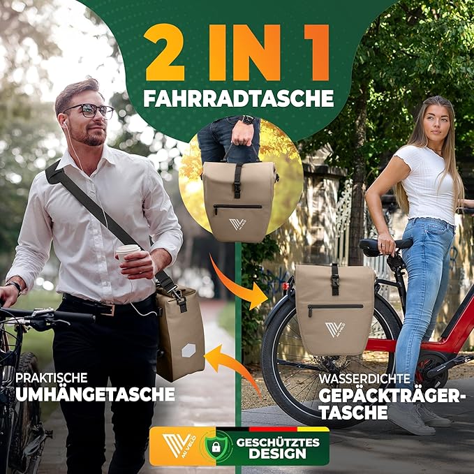 MIVELO Pannier - Imperméable & Bandoulière incluse - 20 litres - Sandbeige