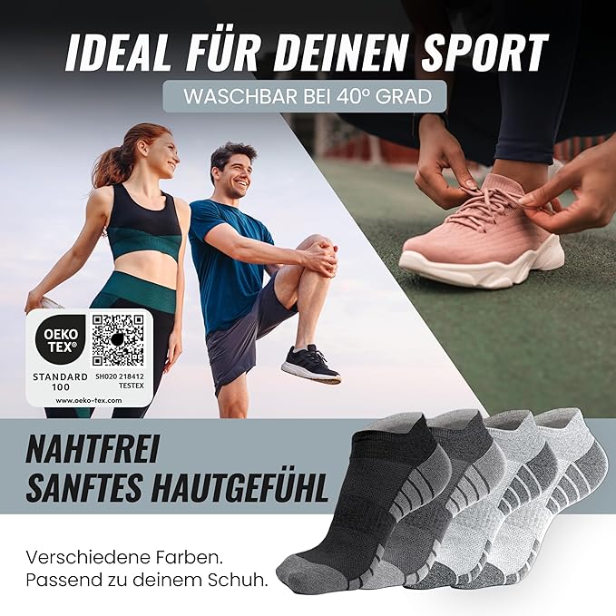 Heroism Sneaker socks for women and men 10 pairs - Short sports socks with breathable cotton - Unisex running sock set - Size 43-46