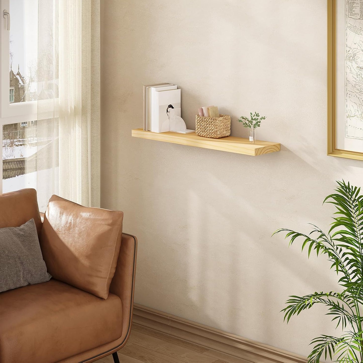 eSituro Etagère murale en bois - Etagère murale flottante avec fixation invisible - aspect bois - 50 x 19 x 3,5 cm