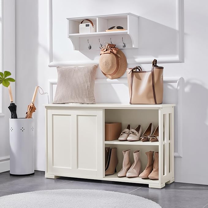 Yaheetech Sideboard - With Sliding Doors - Storage Cabinet - Sideboard - Adjustable Shelf - white