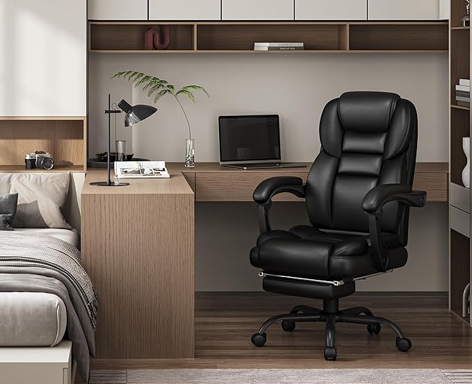 Yaheetech Siège de bureau avec repose-pieds - Noir - Siège de direction ergonomique avec dossier et accoudoirs réglables