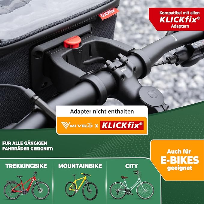 MIVELO Sacoche pour guidon - Déperlant & Avec compartiment téléphone - 7 litres - Noir Réfléchissant