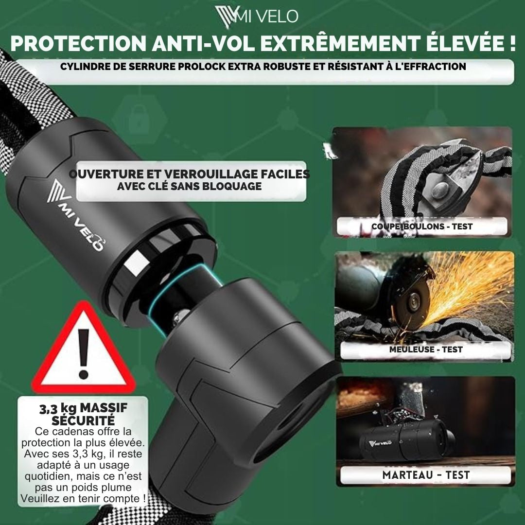 Cadenas à chaîne MIVELO - Acier trempé et revêtement en nylon - 100 cm - Noir