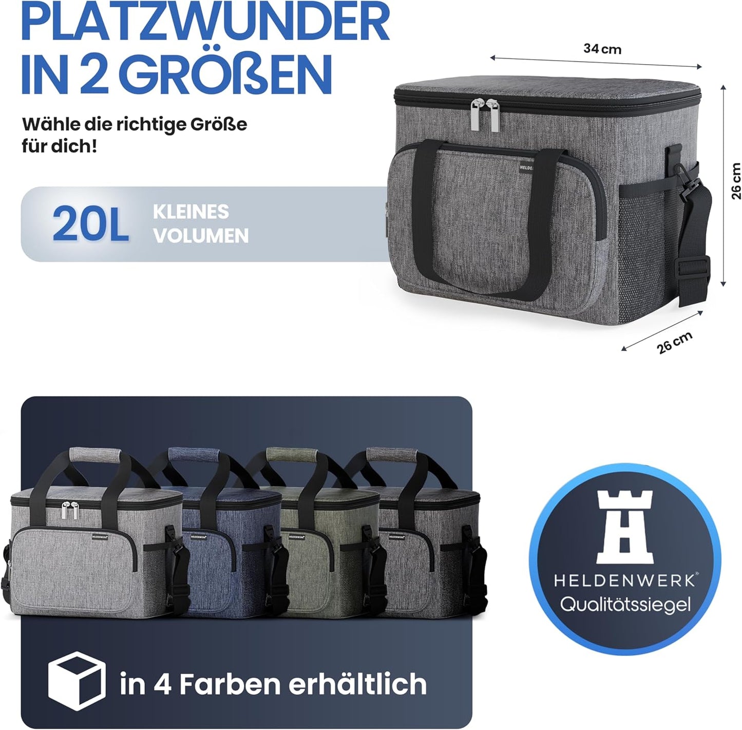 HELDENWERK Foldable Cool Bag 20L - Boîte isotherme - étanche et imperméable - Sac thermique pour pique-nique et déjeuner - Gris foncé