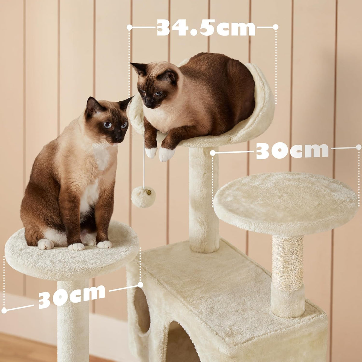 Yaheetech Griffoir pour chat 137 cm - Beige - 49 x 49 x 137 cm - Avec 2 maisons, 3 plaques et des boules de jeu en sisal