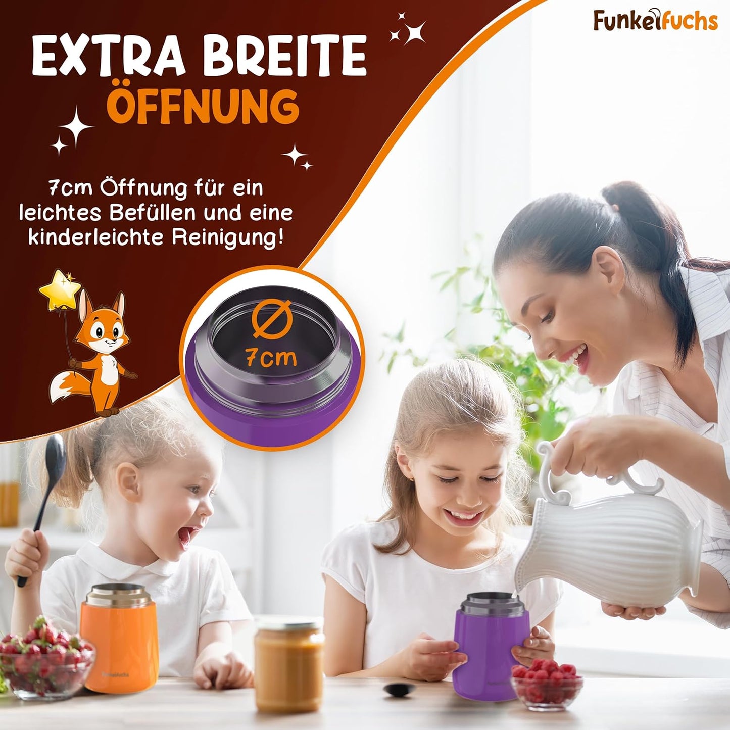 Funkelfuchs® gobelet thermos pour aliments pour bébés - 500ml, princesse mauve - 100% étanche - tasse chaude en acier inoxydable - tasse thermique - boîte à lunch thermique - aliments pour bébés