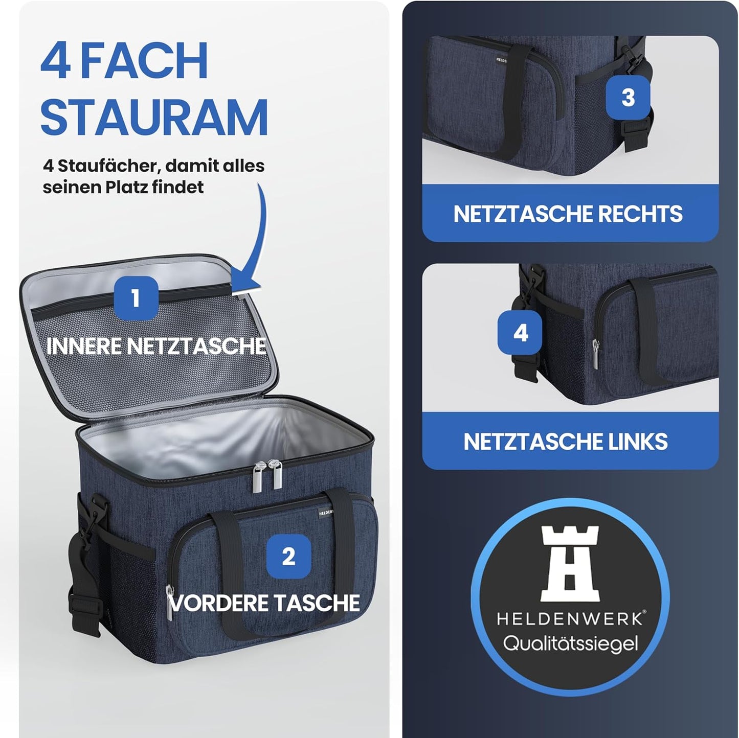 HELDENWERK Cooler Bag Small & Foldable - 10 Liter Thermal Lunch Bag - Insulated, Waterproof & Leakproof - Picnic Bag, Cooler Bag, Brunch and Lunch Bag - Navy Blue