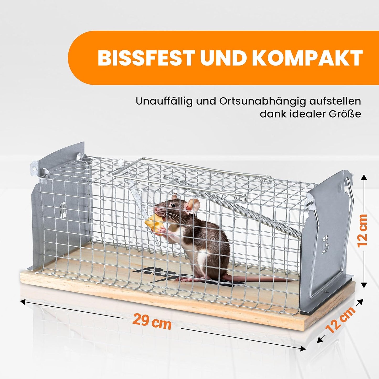 Lebenlang - piège à rats en bois - 29×12×12 cm - set de 2 - piège vivant respectueux des animaux - gants inclus