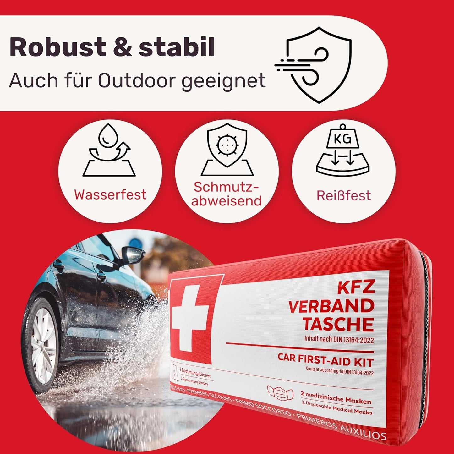 Heroism Car Bandage Bag - DIN 13164:2022 - Trousse de premiers secours approuvée par l'Europe pour les voitures