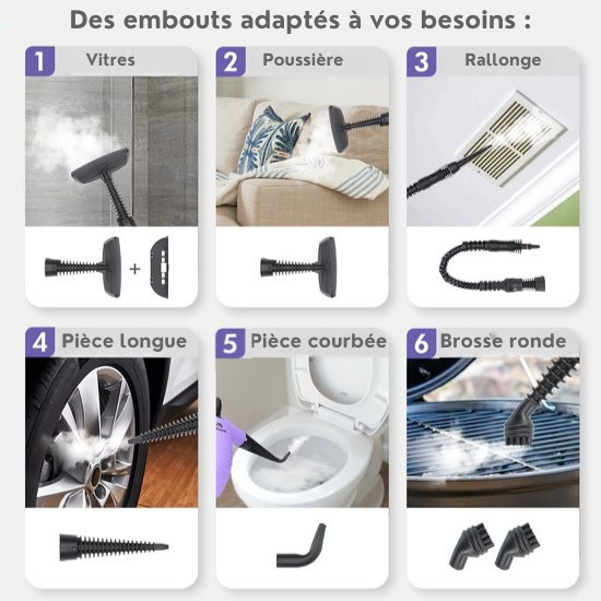 MotionFlow - Nettoyeur vapeur portatif - 12-en-1 - Multifonction - 1150 W - 450 ML - Violet