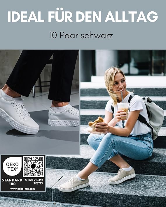 HELDENWERK Sneaker Socks - Chaussettes d'entraînement pour femmes et hommes - Coton respirant et anti-transpiration - Chaussettes de sport unisexe - 10 paires noires - Taille 35-38