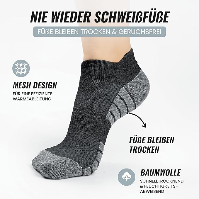 Heroism Sneaker socks for women and men 10 pairs - Short sports socks with breathable cotton - Unisex running sock set - Size 43-46