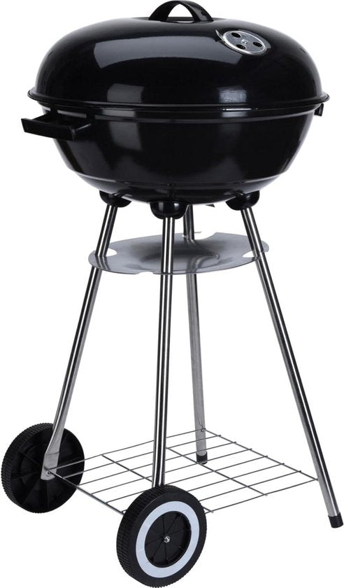 Barbecue à charbon de bois sphérique sur roulettes, 46 cm, noir