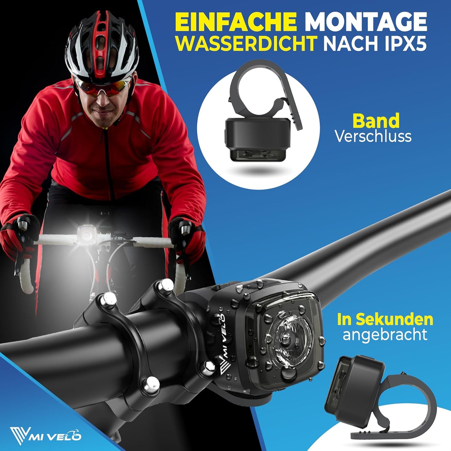 Mivelo Bicycle Light Set - LED Front & Rear Light - USB Rechargeable - Waterproof