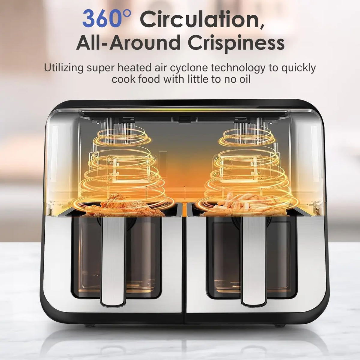 Friteuse à air chaud Oyajia à deux zones avec réglage indépendant de la température - Écran tactile numérique - 4,5 L - Noir