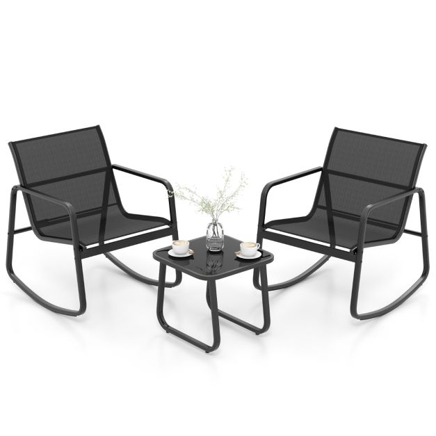 Coast 3-Piece Swing Set Balcony Set with 2 Chairs - 72x61x80 cm - Table - 44x44x40 cm - Black - Garden Furniture Set with Soft Swing Movement