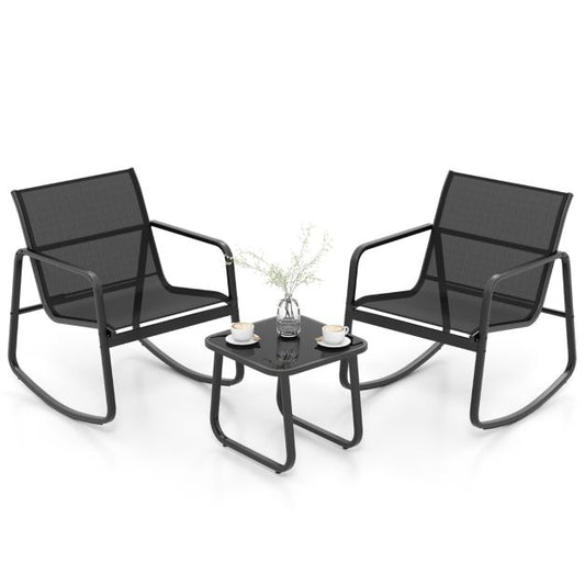 Coast 3-Piece Swing Set Balcony Set with 2 Chairs - 72x61x80 cm - Table - 44x44x40 cm - Black - Garden Furniture Set with Soft Swing Movement