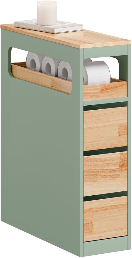SoBuy Etagère de salle de bain avec 3 tiroirs - Meuble de salle de bain étroit sur roulettes - Rangement multifonctionnel - Vert, 65x24x82cm, BZR54-II-GR