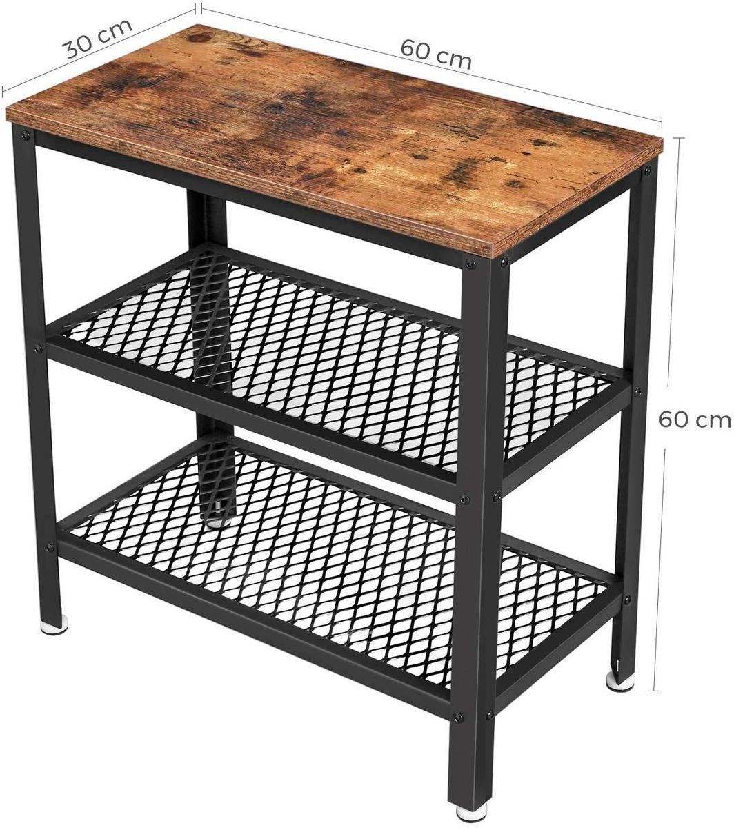 O'DADDY® Table murale - Table d'appoint industrielle - avec 2 étagères en filet - table d'appoint 60x30x60 cm - Table de salle - couleur marron