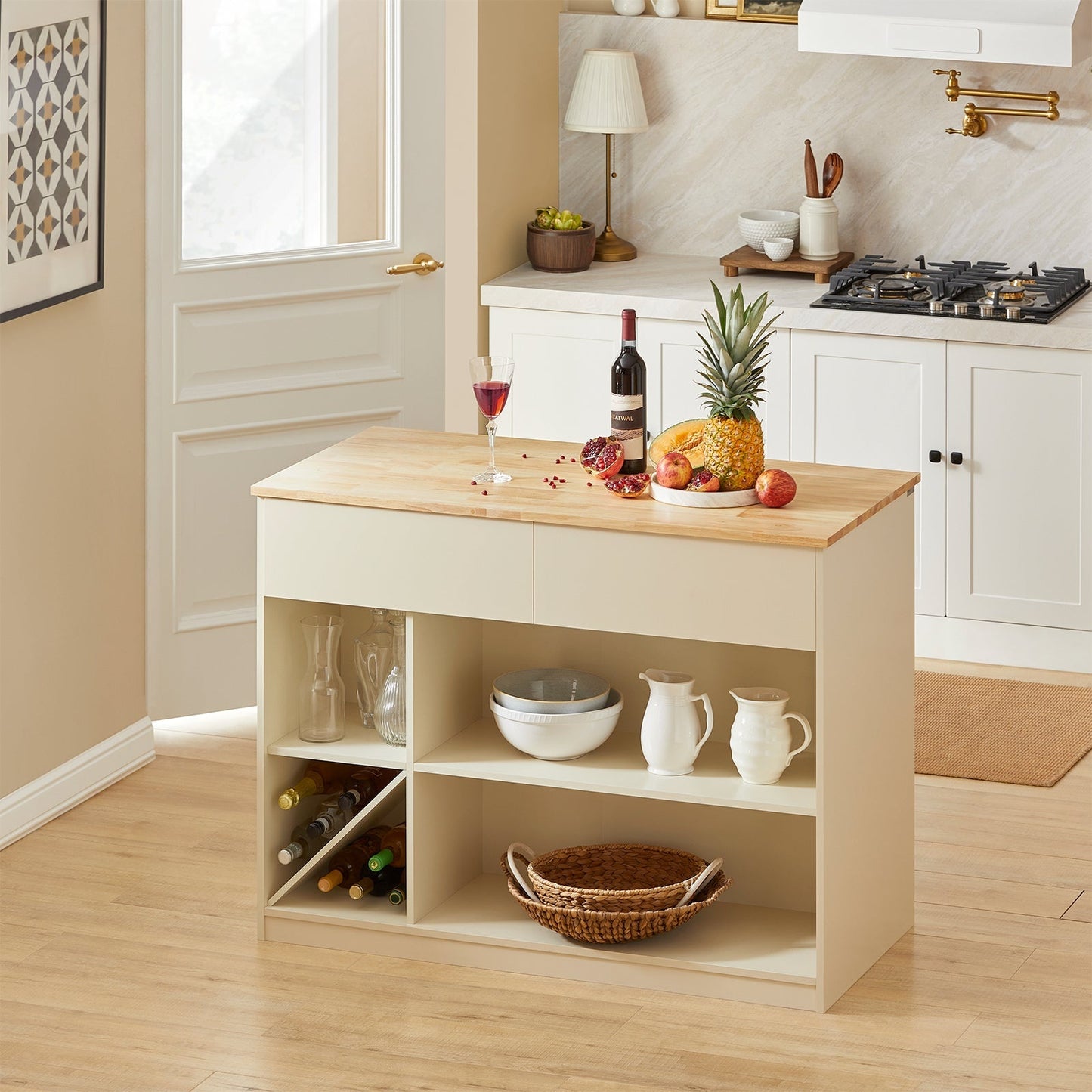 SoBuy Meuble de cuisine - Max. 75 kg - Avec 2 Tiroirs - MDF - 120 x 60 x 90 cm