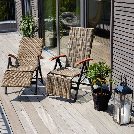 Chaise de jardin pliante en osier avec structure en aluminium et repose-pieds - gris