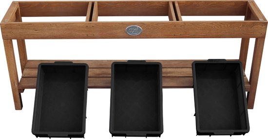 Table d'activités AXI en marron foncé avec 3 bacs noirs - Table polyvalente pour enfants, adaptée à diverses activités