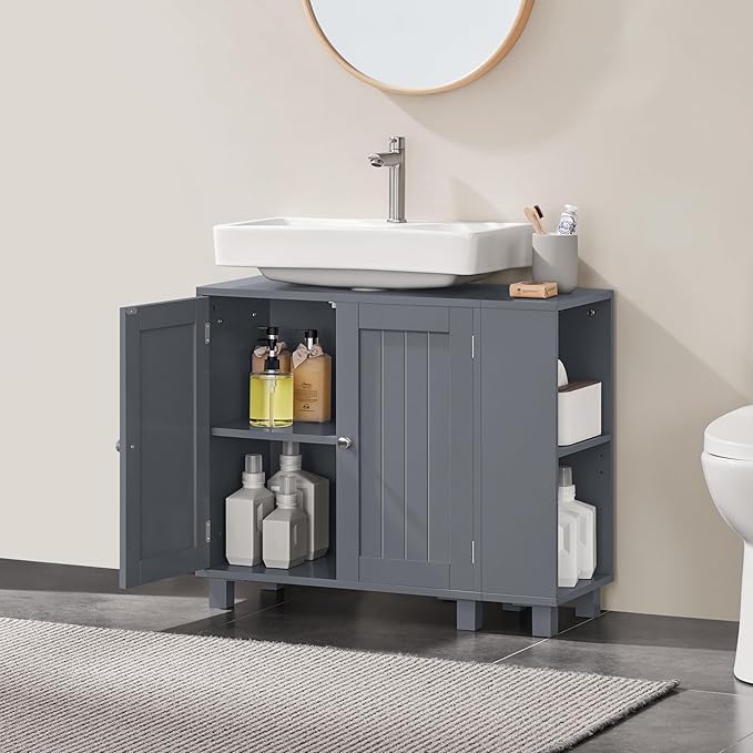 Yaheetech Meuble lavabo - Freestanding - Adjustable - U-Opening - Dark Grey