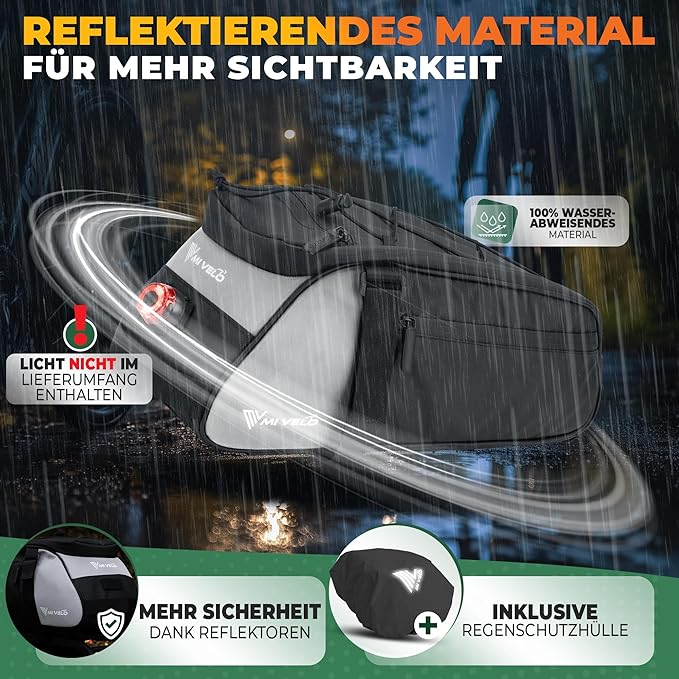 MIVELO Sacoche pour vélo - Imperméable et réfléchissante - 9 litres - Noir