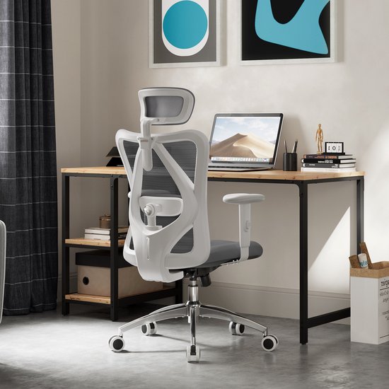 SIHOO M18 : chaise de bureau ergonomique – structure en maille respirante – appui-tête et soutien lombaire réglables – gris
