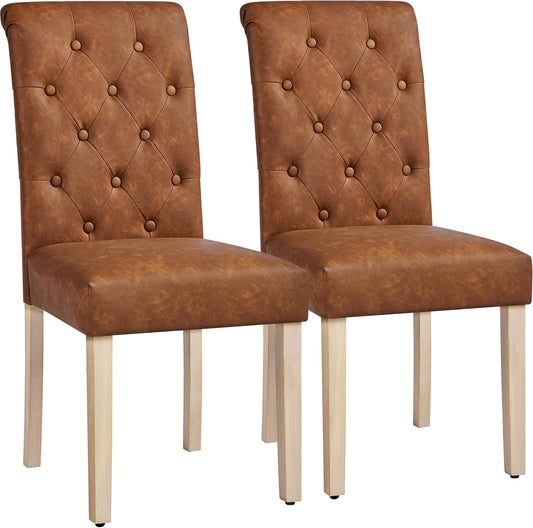 Yaheetech Lot de 2 chaises de salle à manger – Chaises de cuisine rembourrées à dossier haut – 62 x 45,5 x 98,5 cm – Marron